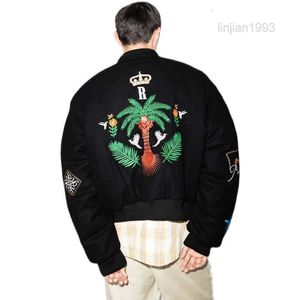 Designerkläder Casual Coats Autumn Winter 22 New Rhude High Street Coconut Tree Flower Letter Brodered Woolen Baseball Jacket Mens Ytterkläder Vindbrytare