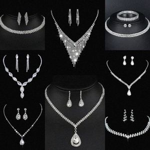 Valuable Lab Diamond Jewelry set Sterling Silver Wedding Necklace Earrings For Women Bridal Engagement Jewelry Gift e60G#