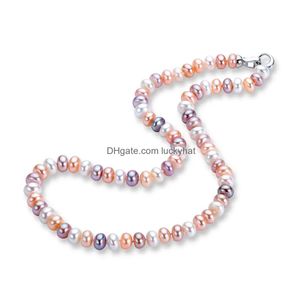 Colares pendentes Colar de pérolas longas de água doce natural para mulheres Cadeia de pescoço Mticolor High Luster Pearls Jóias 925 Sier Drop Delive Dhmur