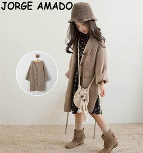 Girls Sweaters Knitting Wool Fashion Loose Apricot Cardigan Kids Coat Baby Clothes Girl Winter Clothes 410Y E10035618970