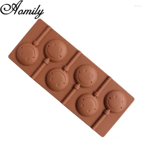 Baking Moulds Aomily Simle Face Lollipop Mold DIY Bakeware Silicone 3D Handmade Sucker Sticks Lolly Candy Chocolate With Stick Shape