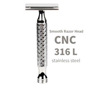 Blades CNC 316L Stainless Steel Men's Manual Classic Hand Polished Double Edge Safety Razor Smooth Head Waterproof and Rustproof