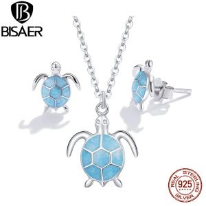 Collane Bisaer 100% 925 Sterling Silver Turtle Gioielli Set Orecchini Platinum placcato Platinum per Women Beach Party Fine Jewelry Gift