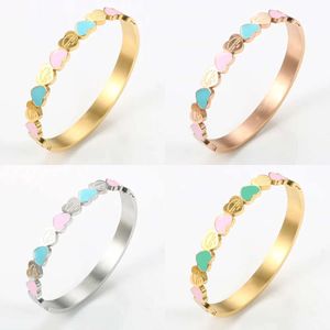 Love Cute Heart Gold Plating Staiess Steel Lucky Cuff Women Girls Wedding Party Charm Bangles Jewelry Gift2051