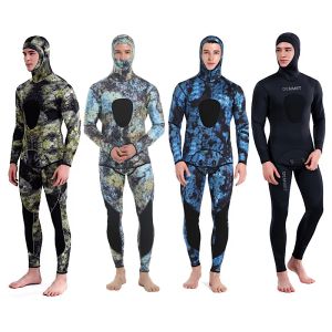 Footwear DEMMET Hooded Camouflage 3MM Twopiece Neoprene Wetsuit For Scuba Diving Swimming Underwater Hunting Wetsuit Keeps Warm And Cold