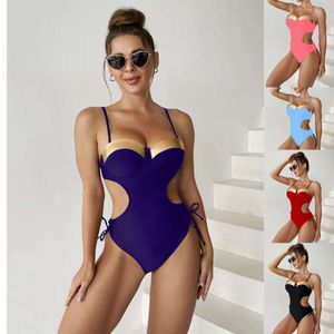 New Year's One-piece Swimsuit with Triangular Steel Support and Hard Bag, Sexy Backless Hot Stamping Splicing Swimsuit