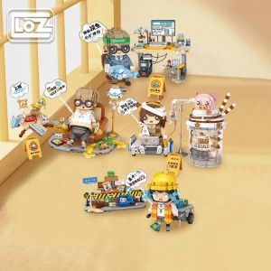 Block Loz Trendy Migrant Workers Workplace Spit Small Particles Byggnadsblock Toy Model Decoration Betald Fish Moving Brick