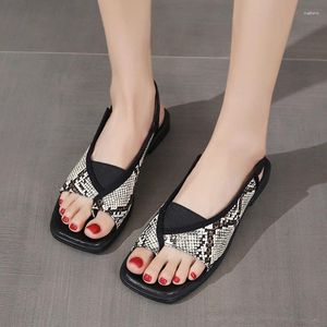 Sandals 2024 Summer Elastic Clip Toe Low Heel Women's Roman Flat Casual Beach Shoes Plus Size 41