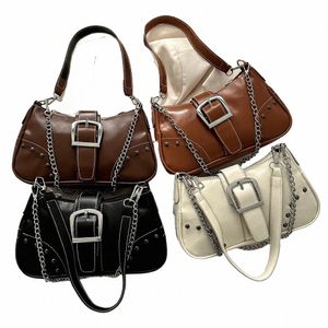 Kvinnors handväskor Y2K Cool Style Chain Shoulder Bag Högkvalitativ damer armhålor Purs Fi Solid Color Totes Female French Bag K5ep#