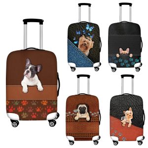 Tillbehör Nopersonlighet Travelbagage Cover Cute Pug/Yorkshire Terrier Dog Leather Style Washable Suitcase Protector Nonslip Covers