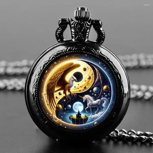 Pocket Watches Creative Eagle Horse Uniconr Quartz Assista Mulheres Colar o colar de pingente redondo Reclista Reclamado Acessórios para presentes