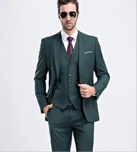 Мужчины Slim Fit Dark Green Suit 2017 Fashion One Button Mens Suits Suits Sroom Tuxedos Groomsmen Man Wedding Suits Jacketsvantsvest4221476