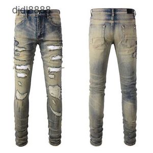 Dżinsy męskie designer męskie dżinsy luksusowe projektant dżinsowych spodni w trudnej sytuacji Rower Black Blue Jean Slim Fit Motorcycle L6