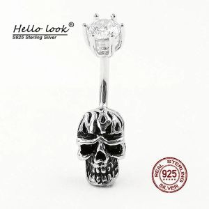 Schmuck Hellolook Schädel Bauchring 925 Sterling Silber Bauchnabel Ring Punk Gothic Skull Bar Navel Piercing Body Schmuck Schmuck