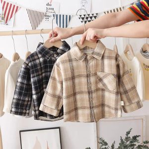 T-Shirts Fashion Boys Shirt Neue karierte Stil Kinder Langarm Shirts Kinder Baumwolle Kleidung Baby Jungen Mädchen verdicken Blusen Veet Tops