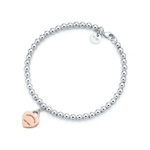 Silberrunde Perlenherde herzförmige Tiffanyjewelry Armband Frau Dickes Bodenbeschichtung für Freundin Souvenir Geschenk Mode Charme Schmuck 816