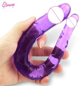 Scapaces di carta a forma di forma doppio dildo flessibile gelatina flessibile vagina amp anali donne gay lesbica lesbica a doppia fine del pene artificiale Peni artificiale 56491156