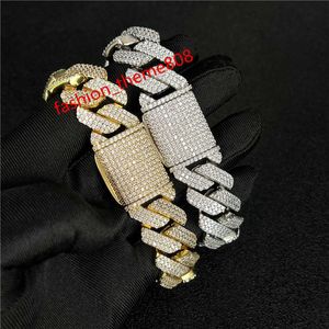 Hip Hop 18k Männer goldplattierte kubanische Verknüpfungskette 925 Sterling Silber Moissanit Armband