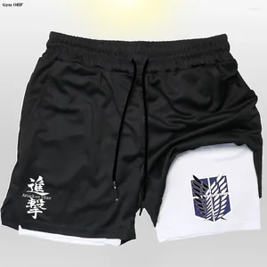 Shorts masculinos ataque de anime no ginásio masculino seco de corrida de ginástica de ginástica de ginástica de corrida de ginástica correndo calças curtas Men esportes para musculação calça de moletom