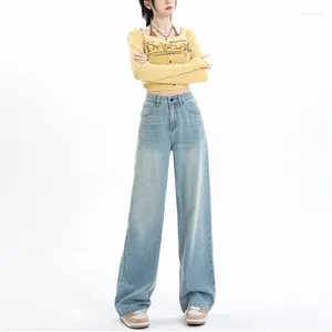 Frauen Jeans amerikanische Vintage Blau gerade, mit hoher Bein breites Bein Cowboy Hosen Frauen Waschwasser Design Jeanshose