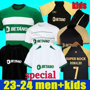 CR7 Sporting 23 24 Cup Special Lisboa Soccer Jerseys 3 -й Лиссабон Роналду Коутс Матье Йовейн 2023 2024 Победители Кубка Мужские детские комплекты четвертой футбольной рубашки Дом в гостях в гостях.