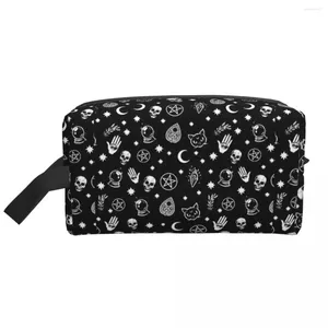 Cosmetic Bags Black Witch Skull Moon Divination Large Capacity Travel Makeup Pouch Portable Waterproof Toiletry Bag Storage