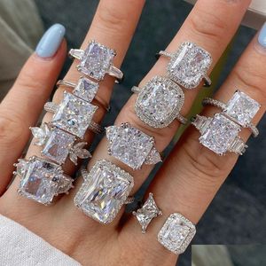 Rings 14 Styles Anello di diamanti Moissanite 100% Real 925 Sterling Sier Party Band per Women Bridal Engagement Gioielli Delivery Dhd98