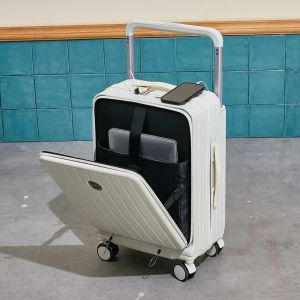 Luggage Suitcase Wide Handle Luggage Front Opening 20 " USB Suitcases on Wheels Travel Bag Cabin Carrier Trolley Bag Password Trunk