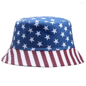 Berets USA Stars Flag Bucket Hat Cotton Women Summer Sun Protection Panama Caps Hip Hop Boys Man Fishing Fisherman Bob