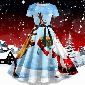 Casual Dresses Women Christmas Print Short Sleeve 1950s Housewife Evening Party Prom Dress Young Woman Sundress With Pockets