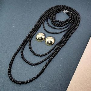 Hänghalsband brud faux pärlsmycken set överdrivna flerskiktade pärlor halsband med runda studörhängen kvinnor för special