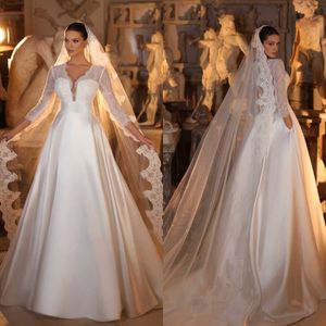 Простые кружевные свадебные платья v Neck Bridal Howns линия на три четверти рукав на заказ.