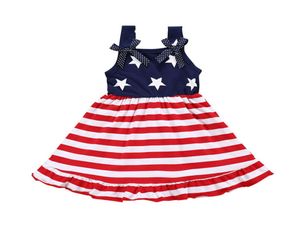 Flickor randiga klänningar American Independence Day Splice Outfits Kids Casual Clothes Stars Vest Ruffle Dress Toddler Baby Clothing 04349092