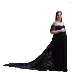 Casual Dresses Off Shoulder Chest Wrap Flying Sleeve Large Hem Dress Pregnant Pography Lace Trailing Female Wedding Gown