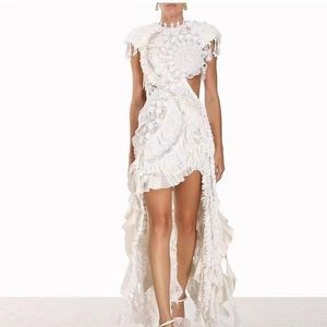 Design light luxury embroidered lace drop ribbon heavy industry dress high-grade lace dress dress, size S-XL