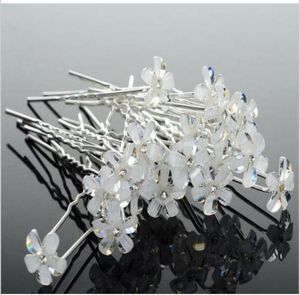 20pcs Lots Wedding Bridal Hair Accessories Five Petals Flower Clear Crystal Hair Pins Hairpins Women Hair Jewelry6150903