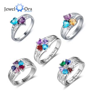 Rings 925 Sterling Silver Personalized Mothers Ring with 26 Heart Birthstone Custom Name Engagement Promise Rings for Women Grandma