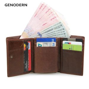 Carteiras Genoderna Curta Carteira de Men Trifold Com Multi Cards Holder Fashion Cartet for Men RFID Bloqueando Carteira Anti Anti Scanning Leather Burse