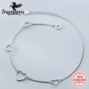 Anklets Trustdavis Real 925 Sterling Silver Minimalistiska mode Romantiska hjärt Anklets för kvinnor Bröllopsdag Fina smycken DA1594