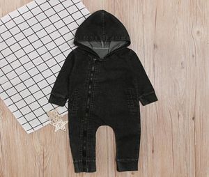 autumn Hooded baby boy clothes black Romper Denim Newborn clothes Jumpsuit Top Roupas4622011