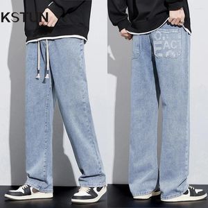 Mäns jeans breda ben Men baggy byxor Löst fit rak snitt retro blå dragskon fasshion fickor vintage byxor streetwear