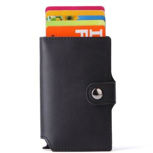 Titulares 2023 RFID bloqueando o suporte de crédito de couro genuíno Aluminum Metal Business Id Cards Slim Card Case Mini carteira para homens
