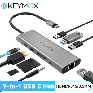 Hubs 9 in 1 USB C Hub to 4K HDMI Multiport Adapter TypeC Docking Station USB Splitter with 100W PD USB 3.0 PortS Ethernet Audio Jack