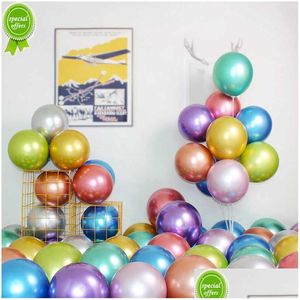 Decoração de festa 50pcs 10 polegadas de metal de metal balões de látex de metal grossa Cores metálicas de hélio Bolas de aniversário Decoração de aniversário Drop de dhgvw