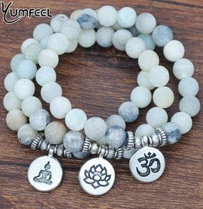 Yumfeel Natural Matte Frosted Ite Om Lotus Flower Buddha Braclet Bracelet Bangles Stone Jewelry6797749