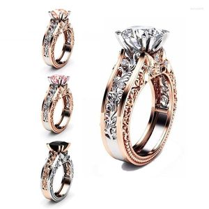 Cluster Rings HOYON 14k Rose Gold Color Sapphire Ruby Black Gemstone Ring For Women Wedding Separation Precious Stone Topaz Champagne