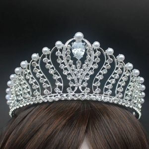 Jewelry Baroque Style Glitter Crystal Pearls Tiaras and Crowns de Noiva Princess Diadem Women Bride Bridal Wedding Hair Jewelry FORSEVEN