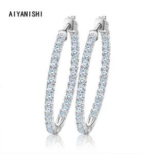 Aiyanishi Gerçek 925 Sterling Silver Classic Big Hoop Küpeler Lüks Sona Diamond Hoop Küpeler Moda Basit Minimal Hediyeler 220108198b