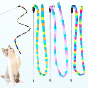Игрушки кошки игрушки Rainbow Stripes Смешная кошачья палка с колоколом интерактивные игровые поставки домашних животных Cat Toys Interactive Cat Toy Warm на струне