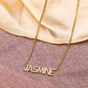 Necklaces Personalized Custom Pave Stone Name Necklace with Diamond ,Custom Name Nacklace Jewelry Gift Mother's Day Gift Bridesmaid Gift